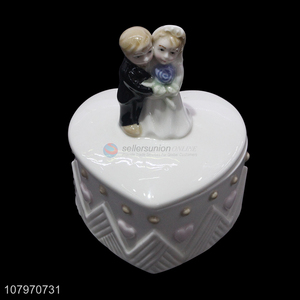New product ceramic wedding couple jewelry storage box for decoration