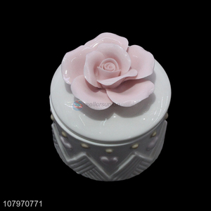 China factory embossed ceramic jewelry storage box with flower lid