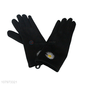 New arrival black thick embroidered gloves ladies warm gloves