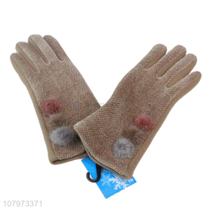 Top quality brown thick gloves ladies windproof warm gloves