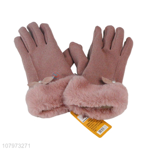 Factory wholesale pink plush gloves ladies cold gloves