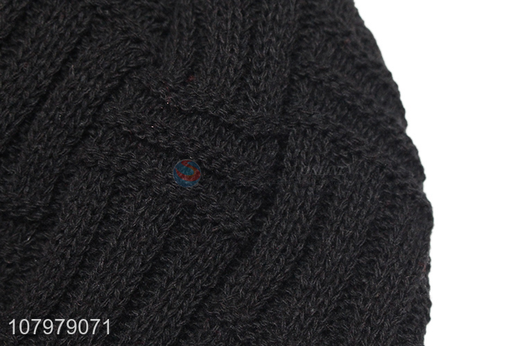New arrival men winter fleece lined knitted beanie and neck warmer set
