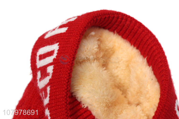 Recent design children winter jacquard beanie fleece lined hat with pom pom