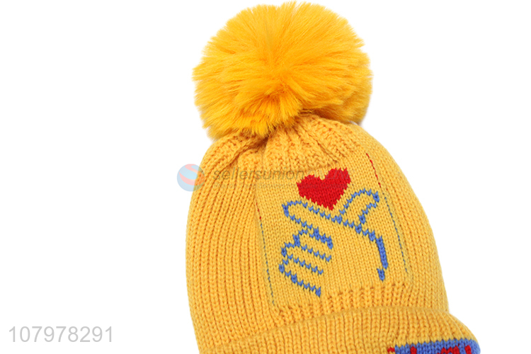 Yiwu market kids winter hat children thickened pom pom beanie skull cap