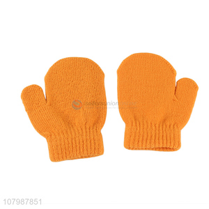 Factory direct sale orange knitted gloves children outdoor gloves