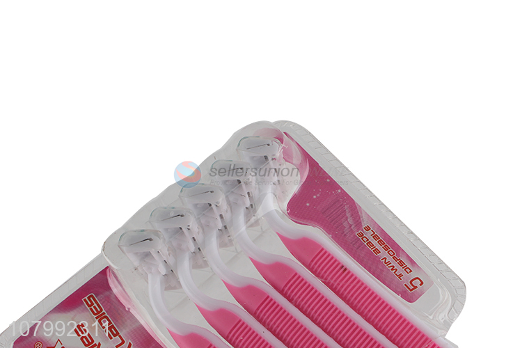 Hot selling 5 blades disposable ladies shaving razor with rubber grip