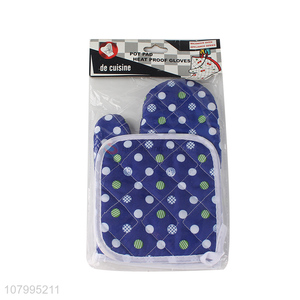 New blue polka dot printed kitchen baking oven gloves for sale