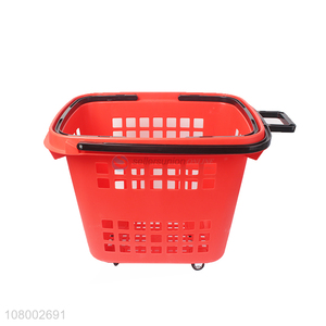 Factory supply extra-large portable plastic shopping basket with 4 wheels