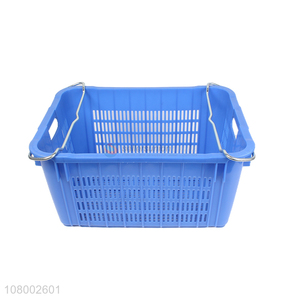 Recent product fruit vegetable crates plastic storage basket with iron handles