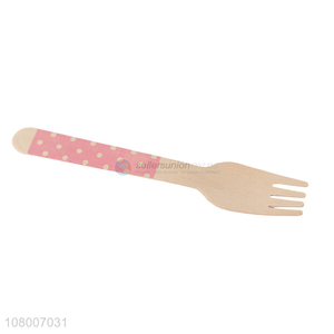 Wholesale from china disposable portable pink handle wooden fork