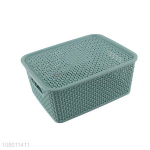 Good price green plastic storage basket with lid for household