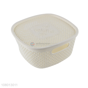 Hot selling white plastic portable storage basket with lid