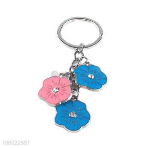 Good quality cartoon metal keychains key ring lovely flower key chain