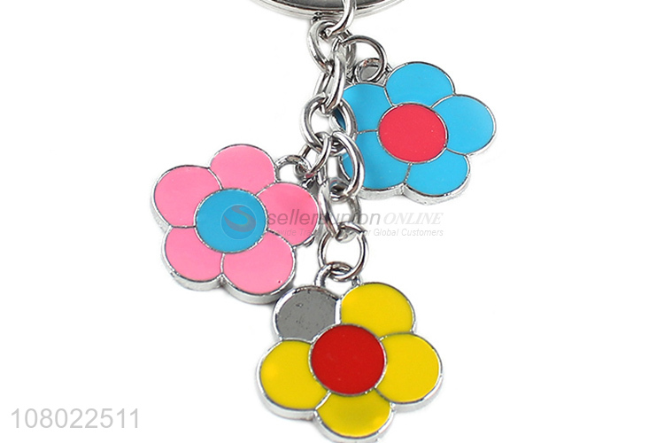 Wholesale lovely cartoon metal keychains enaml key ring flower key chain