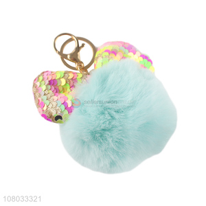 Factory direct sale blue cute fur ball keychain pendant