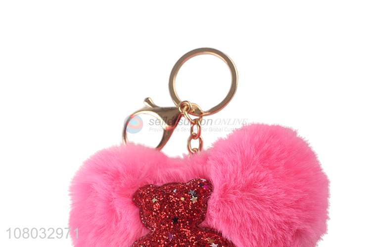 China market pink peach heart hair ball keychain pendant