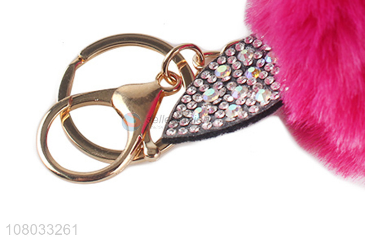 Yiwu wholesale rose red cute fur ball keychain pendant