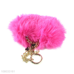 High quality pink fur ball keychain decoration pendant