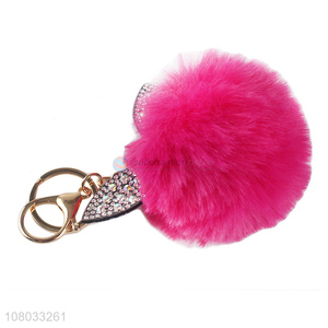 Yiwu wholesale rose red cute fur ball keychain pendant