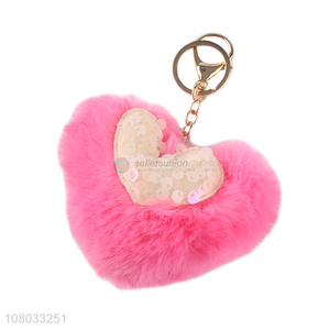 China market pink peach heart hair ball keychain pendant