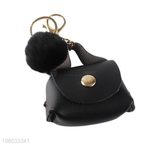 Yiwu export black simple portable coin purse keychain pendant