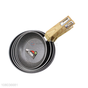 Yiwu market kitchen iron non-stick pan with wooden handle