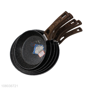 Yiwu market household non-stick pan double bottom pan with wooden handle