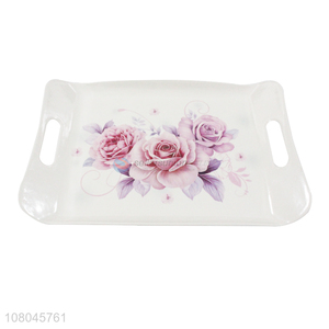 Fashion Flower Pattern Melamine Tray Food Tray With Handle