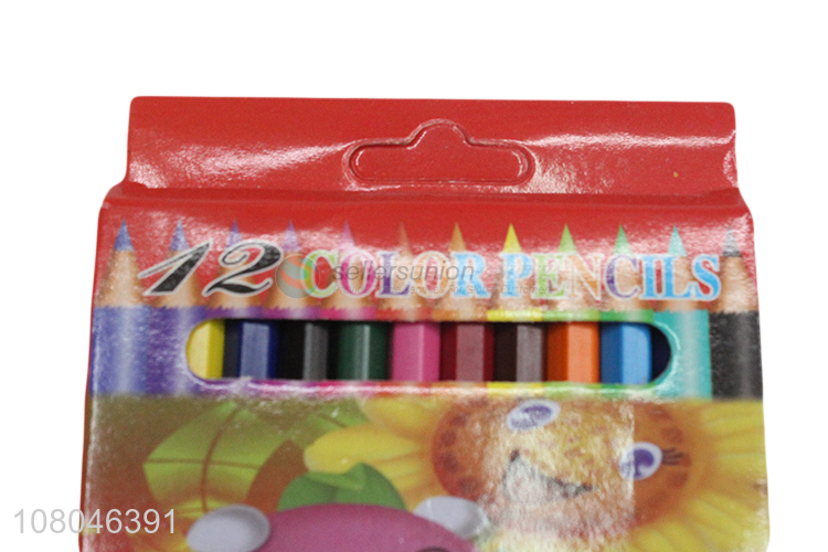 High quality 12 colors plastic mitated wood colored pencil coloring pencil
