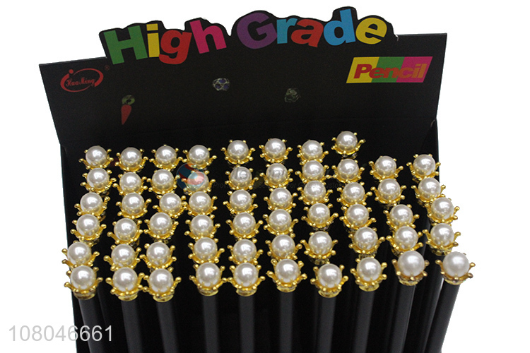 Good quality 60 pieces blackwood pencils students pencil with pearl crown