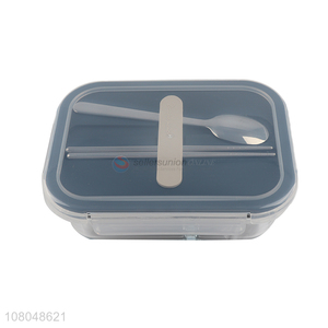 Recent design 1040ml rectangular glass lunch box with flatware set