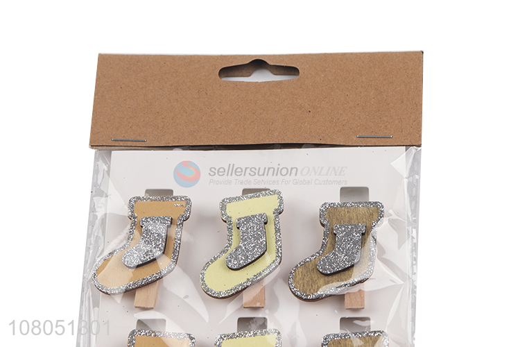 Low price Christmas stocking shape wooden clips for picture display