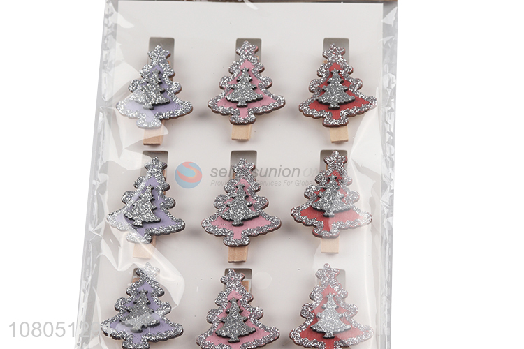 New arrival Christmas tree shape wooden paper clips mini clothes pegs