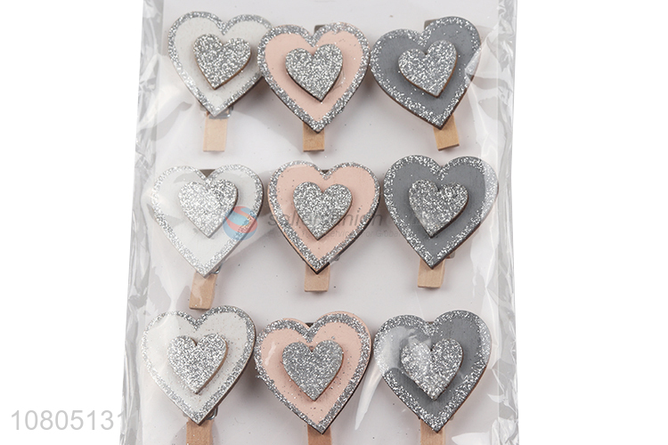 Good quality heart shape wooden clothes pegs craft clip note clips