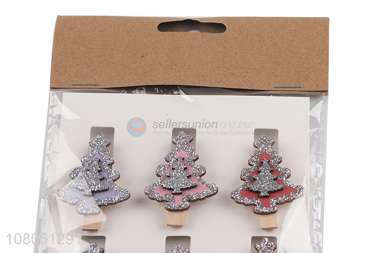 New arrival Christmas tree shape wooden paper clips mini clothes pegs