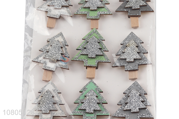 Hot selling Christmas tree shape wooden clothespins clips for craft