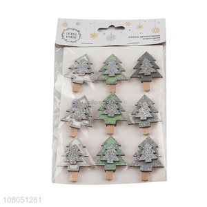 Hot selling Christmas tree shape wooden clothespins clips for craft