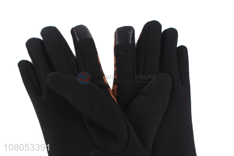 New style leopard winter riding windproof gloves for ladies