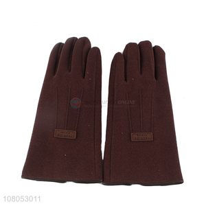 Yiwu wholesale coffee color ladies solid color outdoor warm gloves