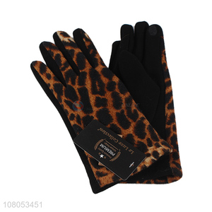 Hot selling leopard winter outdoor riding warm gloves