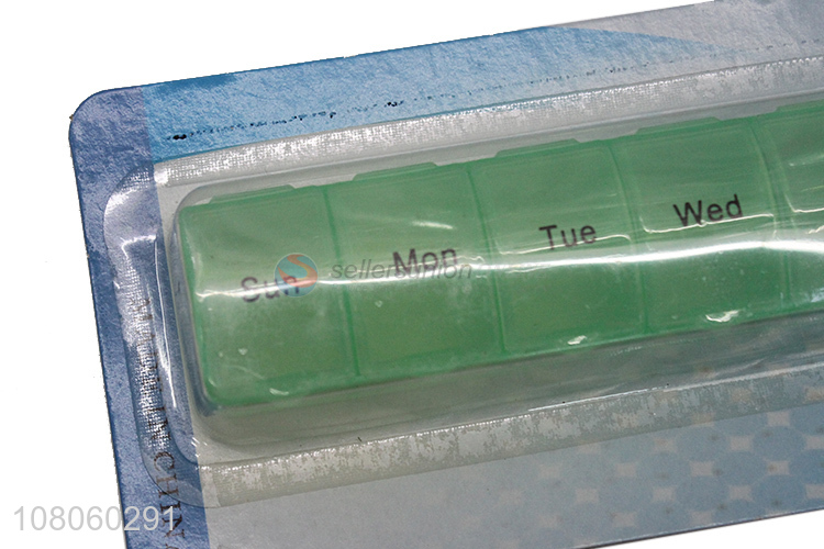 Yiwu wholesale green strip drug packaging travel portable pill box