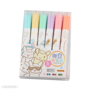 Latest design 6colors fluorescent pen highlighter pen