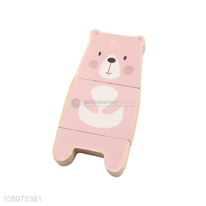 Hot selling pink cartoon bear wooden blocks toy for children