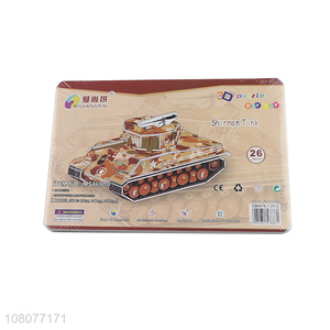 Hot selling 3D sherman tank puzzle children educational puzzle 26 pieces