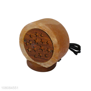Good Quality Natural Wooden Bottom Salt Stone Lamp