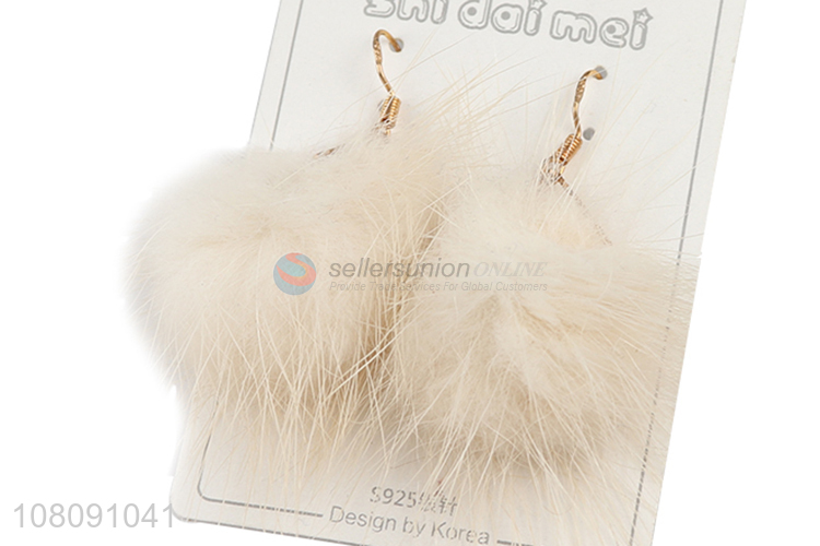 Best Sale Artificial Fur Pompoms Drop Earring Hook Earring