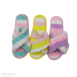 Hot products colourful soft fuzzy women slippers for sale