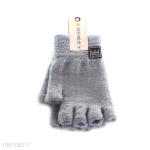 Hot selling gray knitted half-finger gloves winter gloves