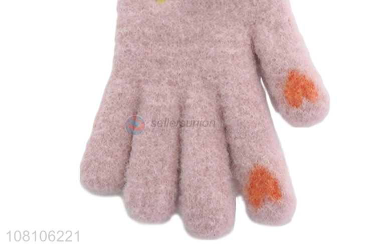 China supply pink warm gloves ladies simple five-finger gloves