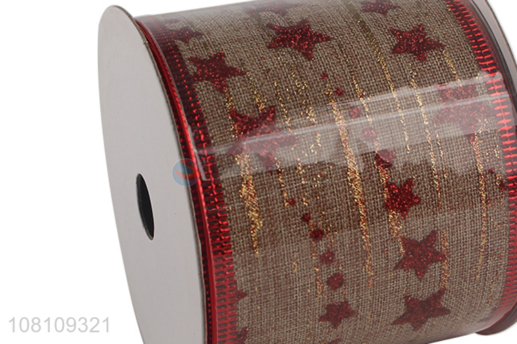 High quality glitter star printed Christmas ribbon decoration